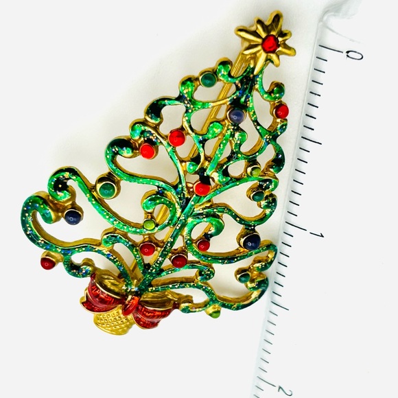 Signed Christopher Radko Gold Tone Christmas Tree Holiday Brooch Pin - Picture 4 of 5
